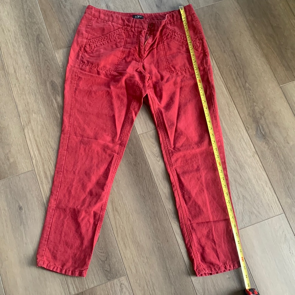LOFT Red Linen/Cotton Cropped Pants